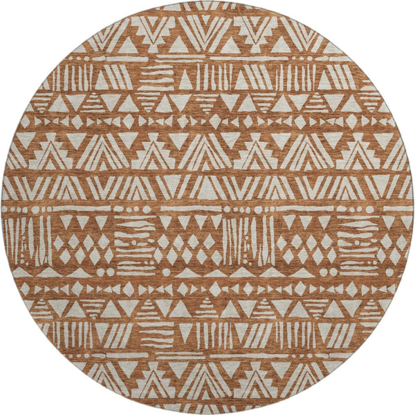 HomeRoots 8' Southwestern Washable Round Rug in Terra Cotta & Beige with UV Protection for Easy Care & Style 672143