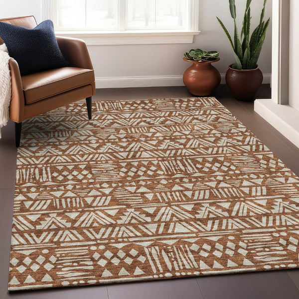 HomeRoots 9' X 12' Terra Cotta Beige Washable Area Rug - Durable, UV-Protected, Stain-Resistant for High-Traffic Homes 672145