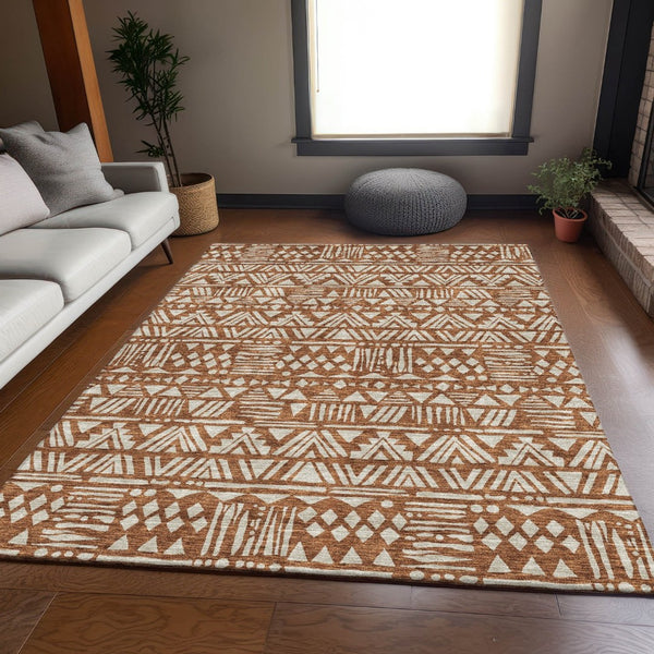 HomeRoots 9' X 12' Terra Cotta Beige Washable Area Rug - Durable, UV-Protected, Stain-Resistant for High-Traffic Homes 672145