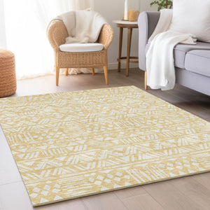 HomeRoots 5' X 8' Wheat And Ivory Southwestern Washable Area Rug - Durable, Stylish, UV-Protected, Pet-Friendly 672148