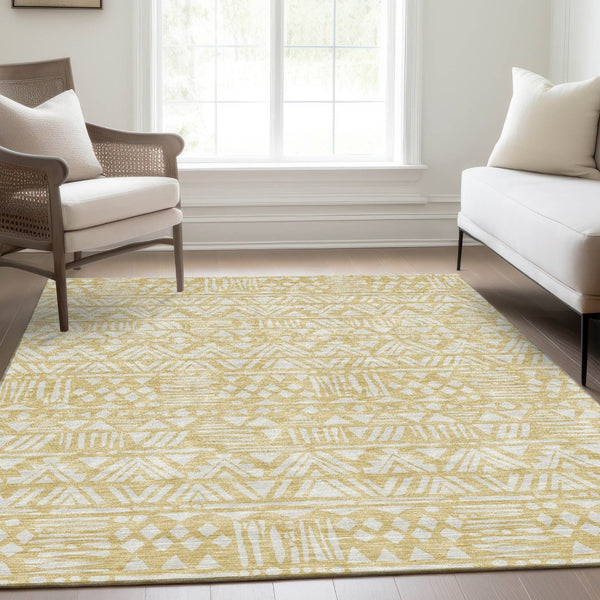 HomeRoots 5' X 8' Wheat And Ivory Southwestern Washable Area Rug - Durable, Stylish, UV-Protected, Pet-Friendly 672148