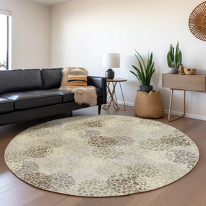 HomeRoots 8' Beige Tan & Ivory Polka Dot Washable Round Rug – UV Protected, Durable & Perfect for Any Space! 672155