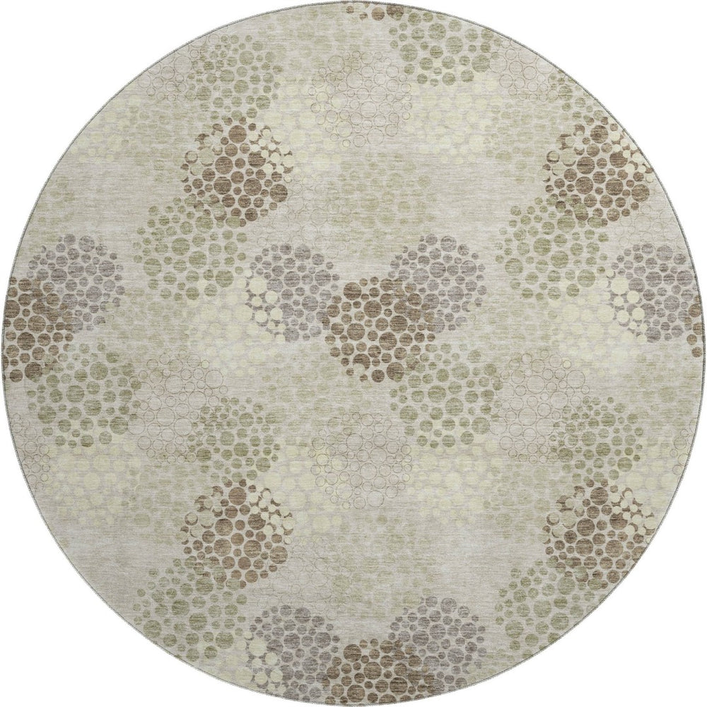 HomeRoots 8' Beige Tan & Ivory Polka Dot Washable Round Rug – UV Protected, Durable & Perfect for Any Space! 672155