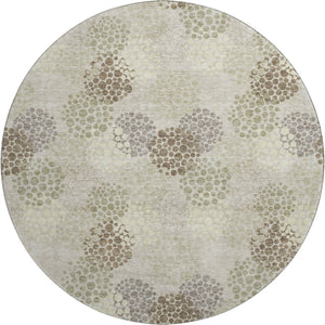HomeRoots 8' Beige Tan & Ivory Polka Dot Washable Round Rug – UV Protected, Durable & Perfect for Any Space! 672155
