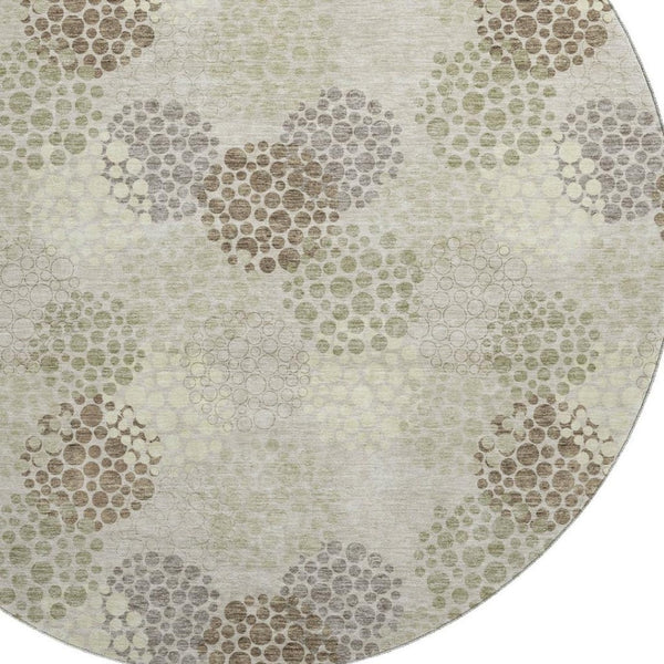 HomeRoots 8' Beige Tan & Ivory Polka Dot Washable Round Rug – UV Protected, Durable & Perfect for Any Space! 672155
