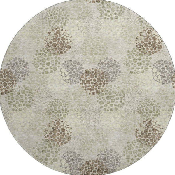 HomeRoots 8' Beige Tan & Ivory Polka Dot Washable Round Rug – UV Protected, Durable & Perfect for Any Space! 672155