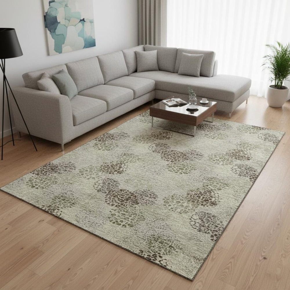 HomeRoots 8' X 10' Washable Beige Tan and Ivory Polka Dot Area Rug with UV Protection for Family Spaces 672156