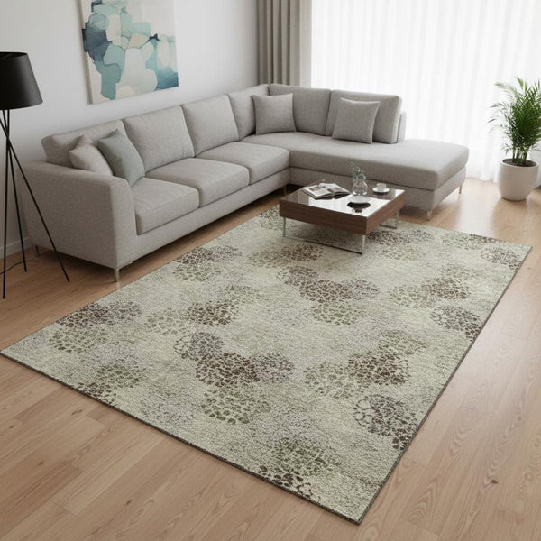 HomeRoots 8' X 10' Washable Beige Tan and Ivory Polka Dot Area Rug with UV Protection for Family Spaces 672156