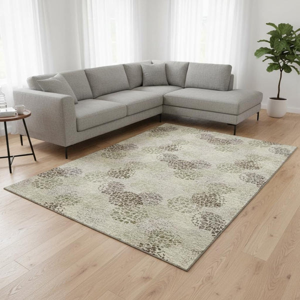 HomeRoots 9' X 12' Washable Polka Dot Area Rug in Beige Tan & Ivory - UV Protection, Stain-Resistant, Durable Design 672157