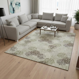 HomeRoots 10' X 14' Washable Beige Tan & Ivory Polka Dot Area Rug with UV Protection for Busy Homes & Kids 672158