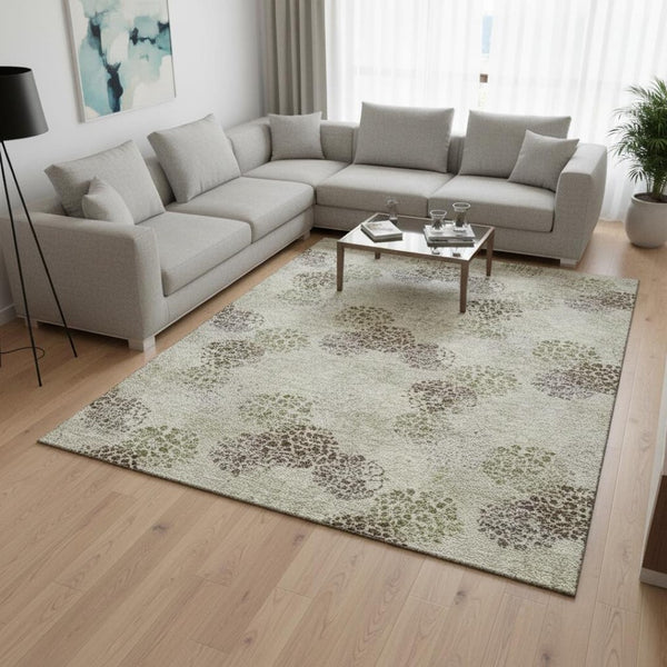 HomeRoots 10' X 14' Washable Beige Tan & Ivory Polka Dot Area Rug with UV Protection for Busy Homes & Kids 672158