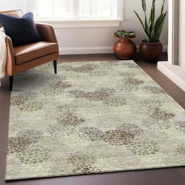HomeRoots 10' X 14' Washable Beige Tan & Ivory Polka Dot Area Rug with UV Protection for Busy Homes & Kids 672158