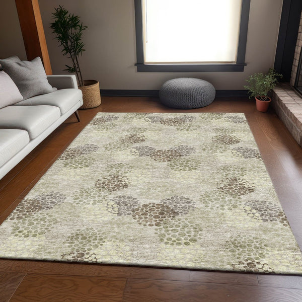 HomeRoots 10' X 14' Washable Beige Tan & Ivory Polka Dot Area Rug with UV Protection for Busy Homes & Kids 672158