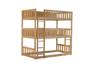 English Elm Twin Triple Rubberwood Bunk Bed with Ladders & Guardrails, Space-Saving Modular Design for Families White Oak W504S00172