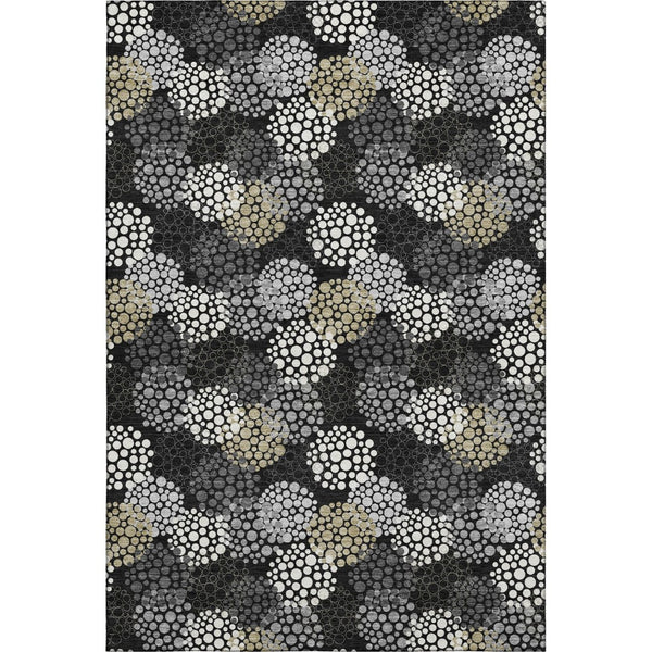 HomeRoots 5' X 8' Washable Black Gold Ivory Polka Dot Area Rug – UV Protected, Stain Resistant, Stylish Design! 672160