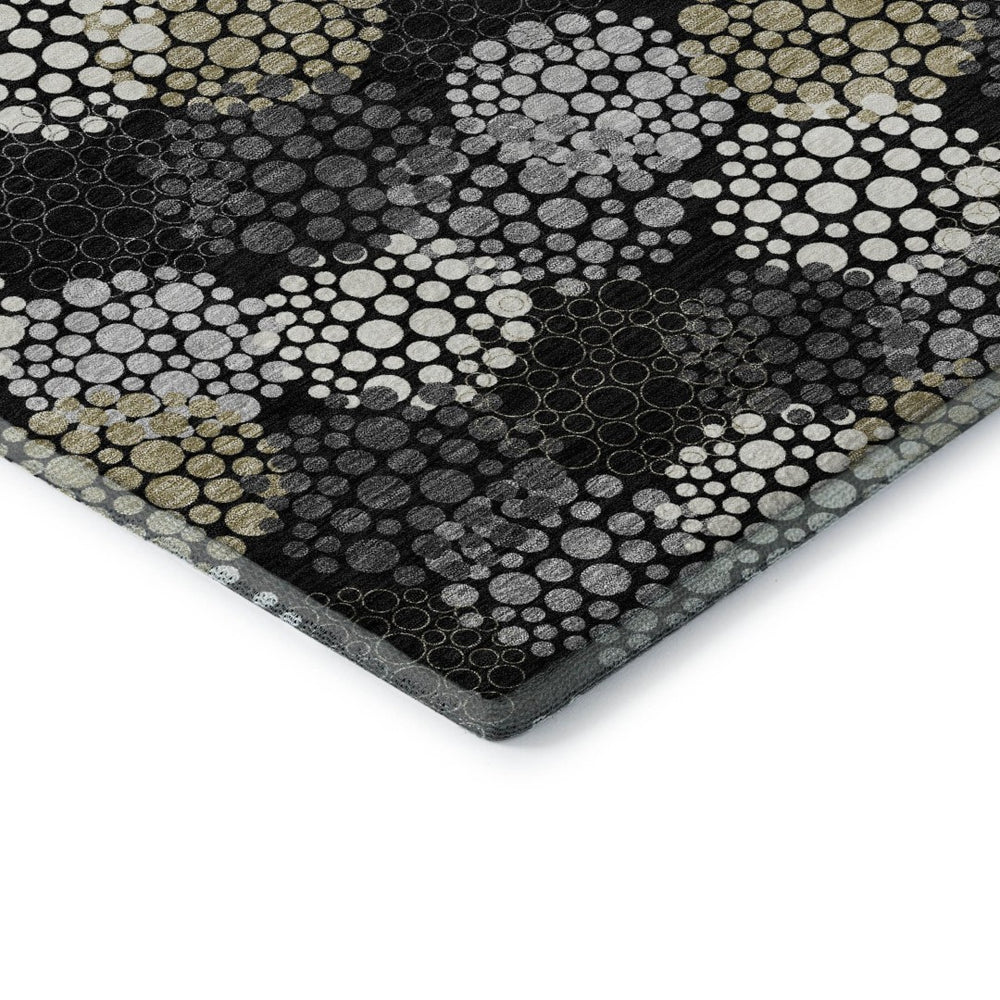 HomeRoots 5' X 8' Washable Black Gold Ivory Polka Dot Area Rug – UV Protected, Stain Resistant, Stylish Design! 672160