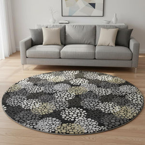 HomeRoots 8' Polka Dot Washable Round Rug in Black, Gold, and Ivory - UV Protected, Durable & Stylish Design 672161