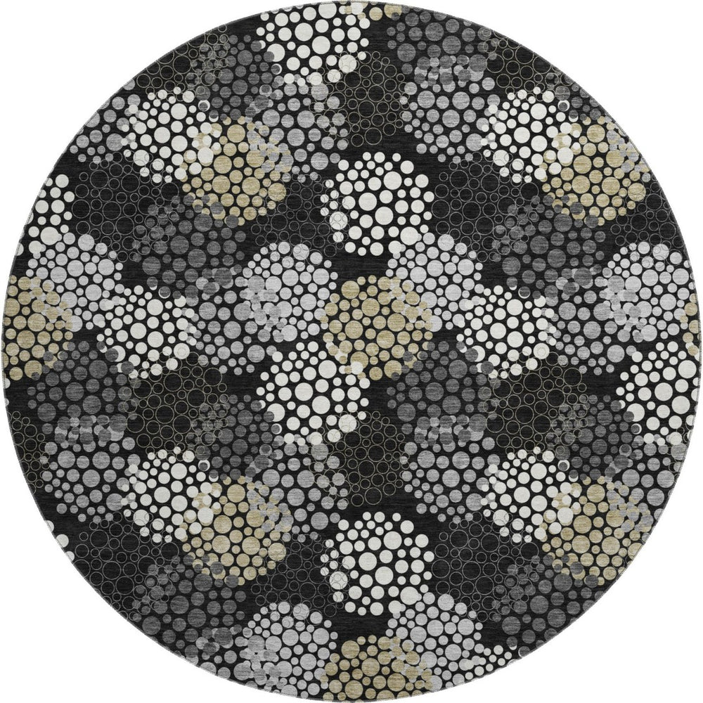 HomeRoots 8' Polka Dot Washable Round Rug in Black, Gold, and Ivory - UV Protected, Durable & Stylish Design 672161
