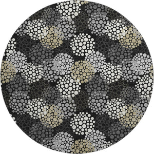 HomeRoots 8' Polka Dot Washable Round Rug in Black, Gold, and Ivory - UV Protected, Durable & Stylish Design 672161