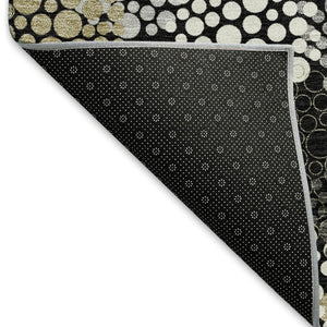 HomeRoots 8' Polka Dot Washable Round Rug in Black, Gold, and Ivory - UV Protected, Durable & Stylish Design 672161