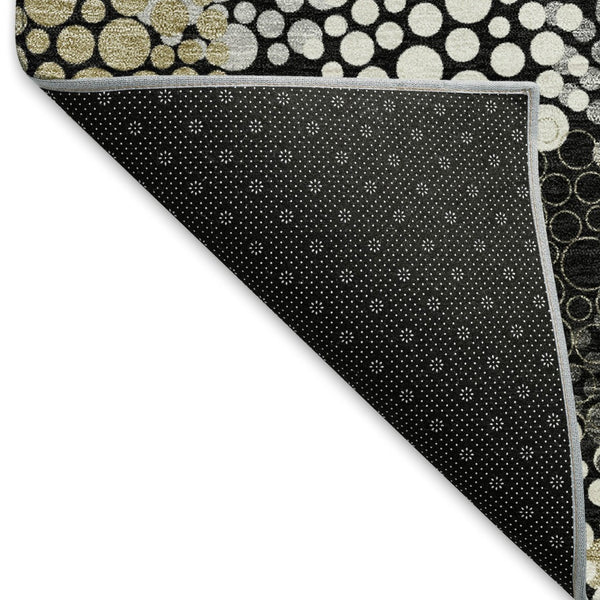 HomeRoots 8' Polka Dot Washable Round Rug in Black, Gold, and Ivory - UV Protected, Durable & Stylish Design 672161