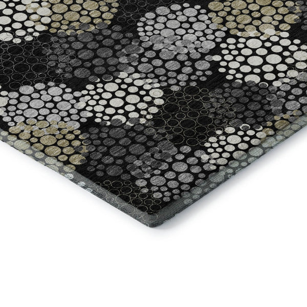 HomeRoots 8' Polka Dot Washable Round Rug in Black, Gold, and Ivory - UV Protected, Durable & Stylish Design 672161