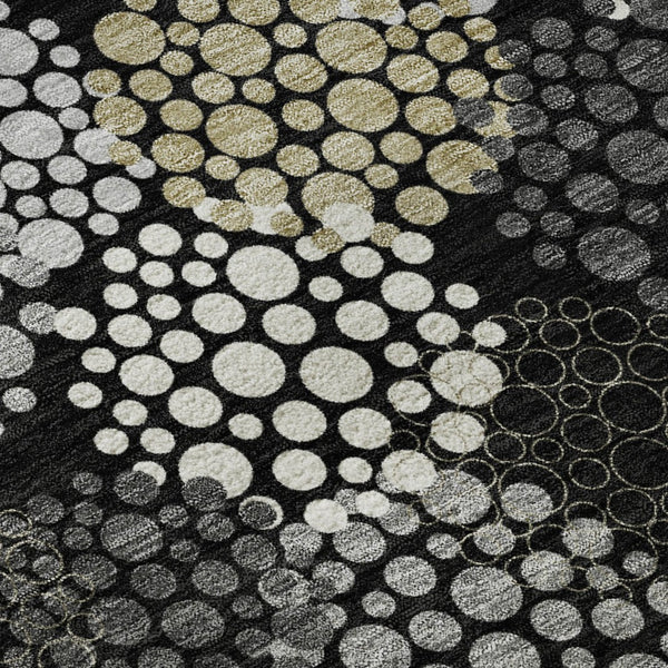 HomeRoots 8' Polka Dot Washable Round Rug in Black, Gold, and Ivory - UV Protected, Durable & Stylish Design 672161