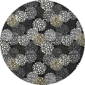 HomeRoots 8' Polka Dot Washable Round Rug in Black, Gold, and Ivory - UV Protected, Durable & Stylish Design 672161