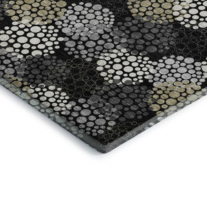 HomeRoots 8' X 10' Black Gold Ivory Polka Dot Area Rug - Washable, UV-Protected, Stain-Resistant & Durable Design 672162