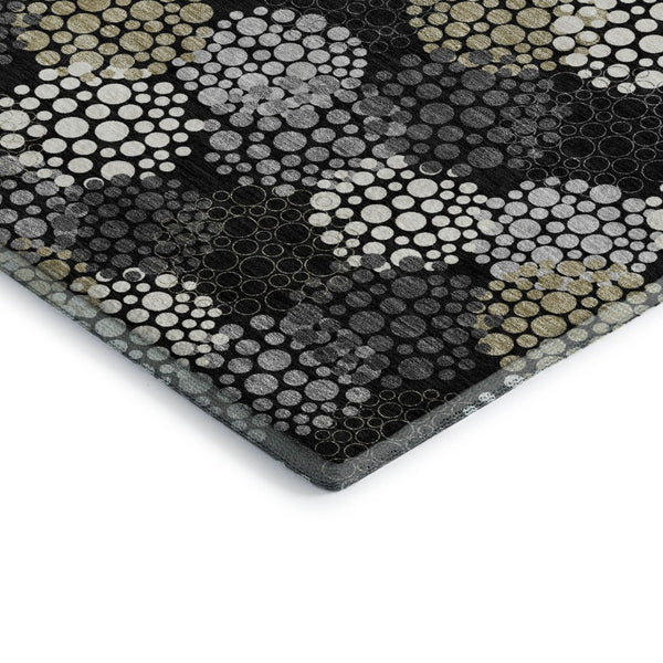 HomeRoots 8' X 10' Black Gold Ivory Polka Dot Area Rug - Washable, UV-Protected, Stain-Resistant & Durable Design 672162