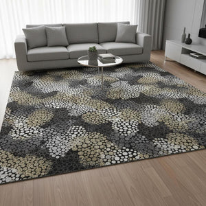 HomeRoots 9' X 12' Polka Dot Area Rug in Black, Gold & Ivory – Washable, UV-Protected, Durable Design for Homes 672163