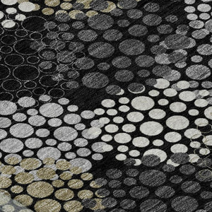 HomeRoots 9' X 12' Polka Dot Area Rug in Black, Gold & Ivory – Washable, UV-Protected, Durable Design for Homes 672163