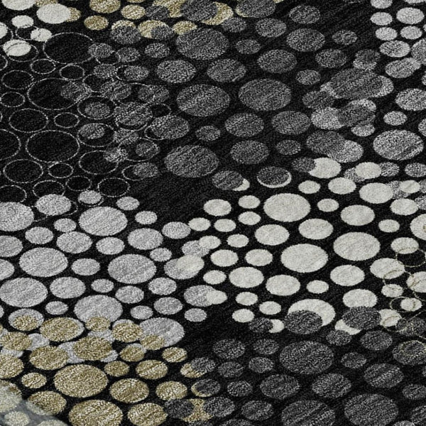 HomeRoots 9' X 12' Polka Dot Area Rug in Black, Gold & Ivory – Washable, UV-Protected, Durable Design for Homes 672163