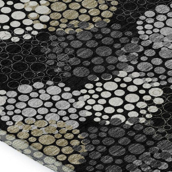 HomeRoots 9' X 12' Polka Dot Area Rug in Black, Gold & Ivory – Washable, UV-Protected, Durable Design for Homes 672163