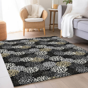 HomeRoots 10' X 14' Black Gold Ivory Polka Dot Area Rug – Washable, UV Protected, Stylish & Durable for All Rooms 672164