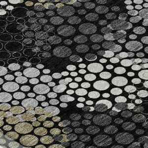 HomeRoots 10' X 14' Black Gold Ivory Polka Dot Area Rug – Washable, UV Protected, Stylish & Durable for All Rooms 672164
