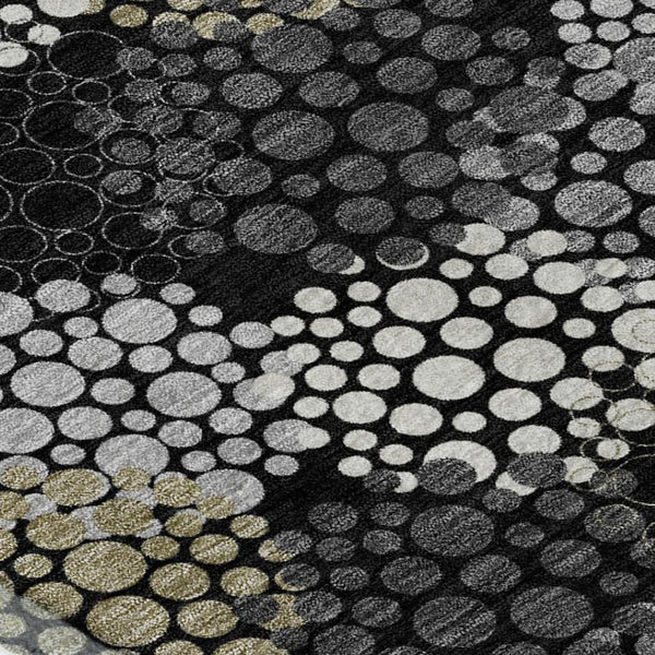 HomeRoots 10' X 14' Black Gold Ivory Polka Dot Area Rug – Washable, UV Protected, Stylish & Durable for All Rooms 672164