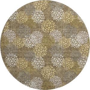 HomeRoots 8' Washable Round Rug in Brown Taupe & Beige Polka Dots - Durable, UV-Protected & Stain Resistant! 672167