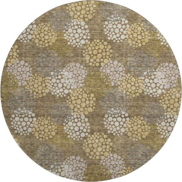 HomeRoots 8' Washable Round Rug in Brown Taupe & Beige Polka Dots - Durable, UV-Protected & Stain Resistant! 672167