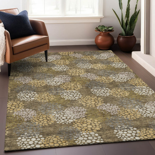 HomeRoots 9' X 12' Washable Polka Dot Area Rug in Brown Taupe & Beige – UV Protected, Durable & Stylish Design 672169