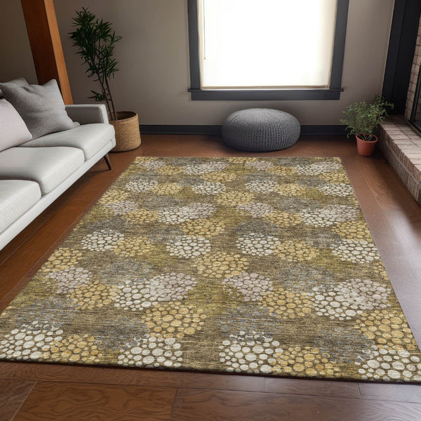HomeRoots 9' X 12' Washable Polka Dot Area Rug in Brown Taupe & Beige – UV Protected, Durable & Stylish Design 672169
