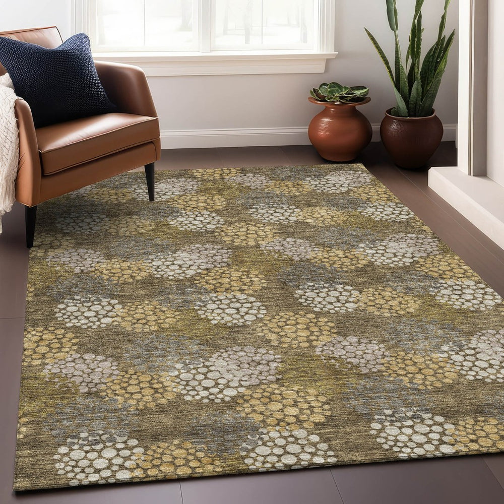 HomeRoots 10' X 14' Washable Brown Taupe & Beige Polka Dot Area Rug with UV Protection for Any Space 672170