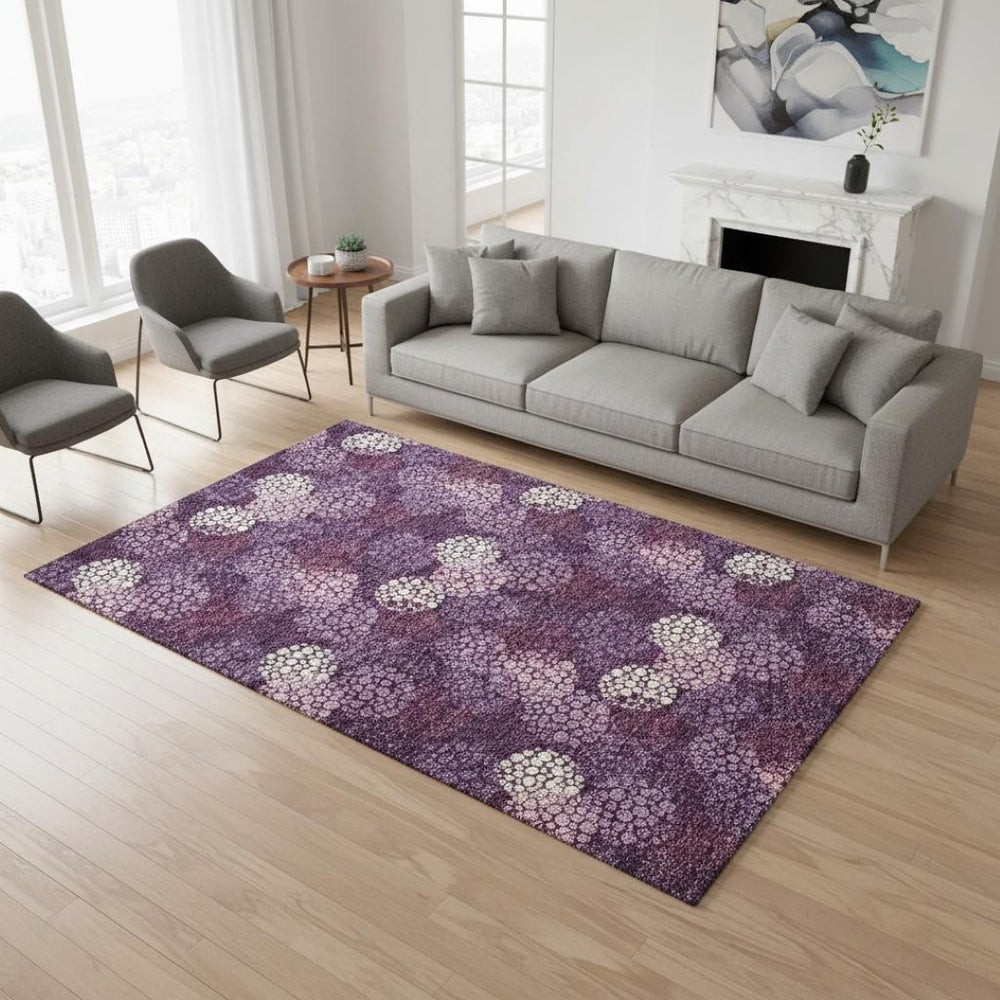 HomeRoots 5' X 8' Eggplant Polka Dot Washable Area Rug - Soft, Durable, UV Protected for Stylish Homes 672172