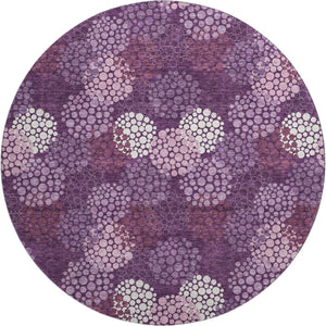 HomeRoots 8' Eggplant & Ivory Polka Dot Washable Round Rug - UV Protected, Stain-Resistant, Durable Design 672173