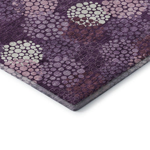 HomeRoots 8' Eggplant & Ivory Polka Dot Washable Round Rug - UV Protected, Stain-Resistant, Durable Design 672173