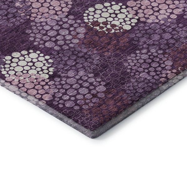 HomeRoots 8' Eggplant & Ivory Polka Dot Washable Round Rug - UV Protected, Stain-Resistant, Durable Design 672173