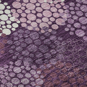 HomeRoots 8' Eggplant & Ivory Polka Dot Washable Round Rug - UV Protected, Stain-Resistant, Durable Design 672173