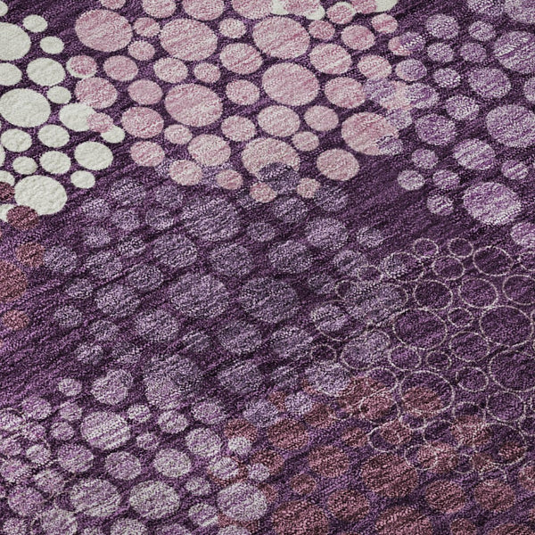 HomeRoots 8' Eggplant & Ivory Polka Dot Washable Round Rug - UV Protected, Stain-Resistant, Durable Design 672173