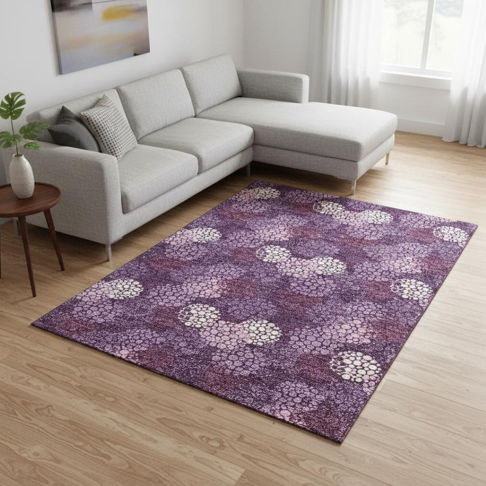 HomeRoots 8' X 10' Eggplant and Ivory Polka Dot Washable Area Rug - Durable, UV-Protected, Stain-Resistant Design! 672174