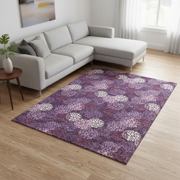 HomeRoots 8' X 10' Eggplant and Ivory Polka Dot Washable Area Rug - Durable, UV-Protected, Stain-Resistant Design! 672174